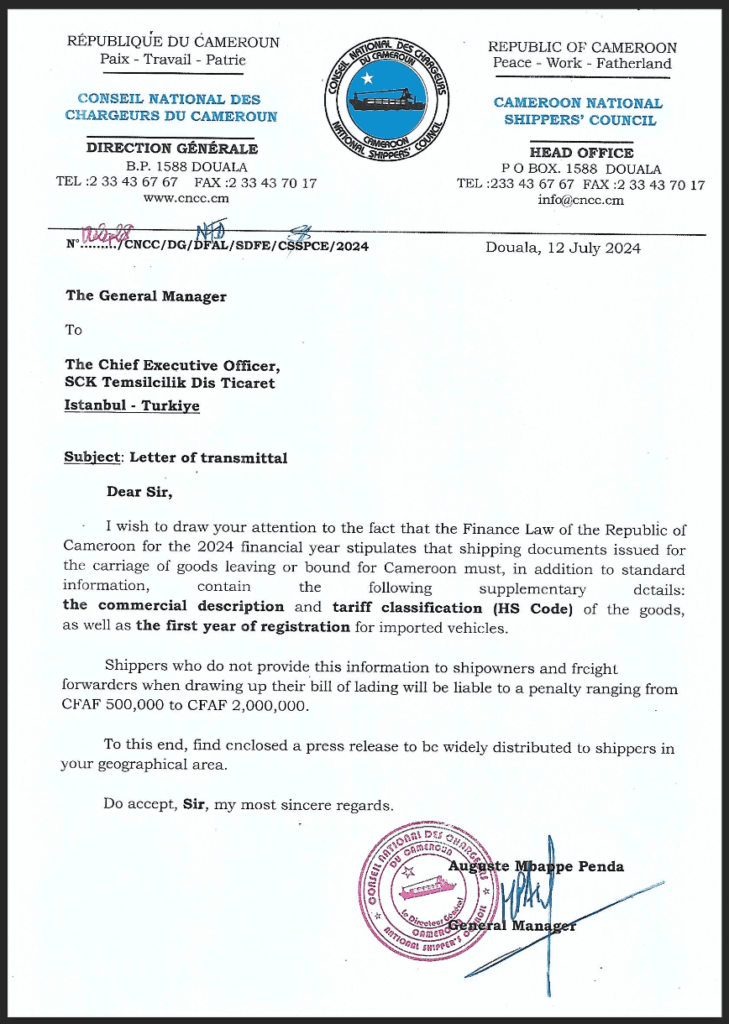 Cameroon National Shippers Council Press Release SCK