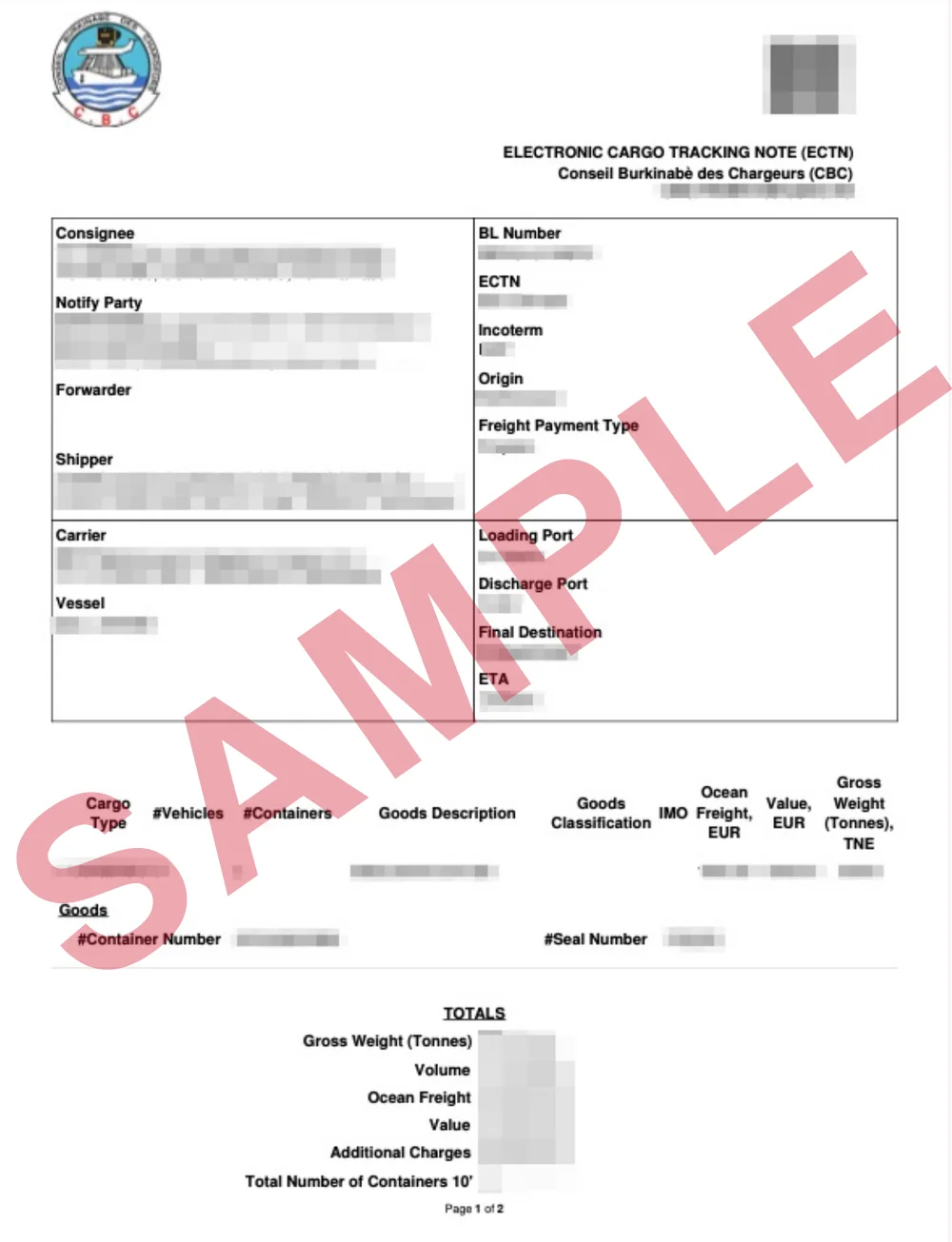 Masked sample of a validated Burkina Faso ECTN certificate