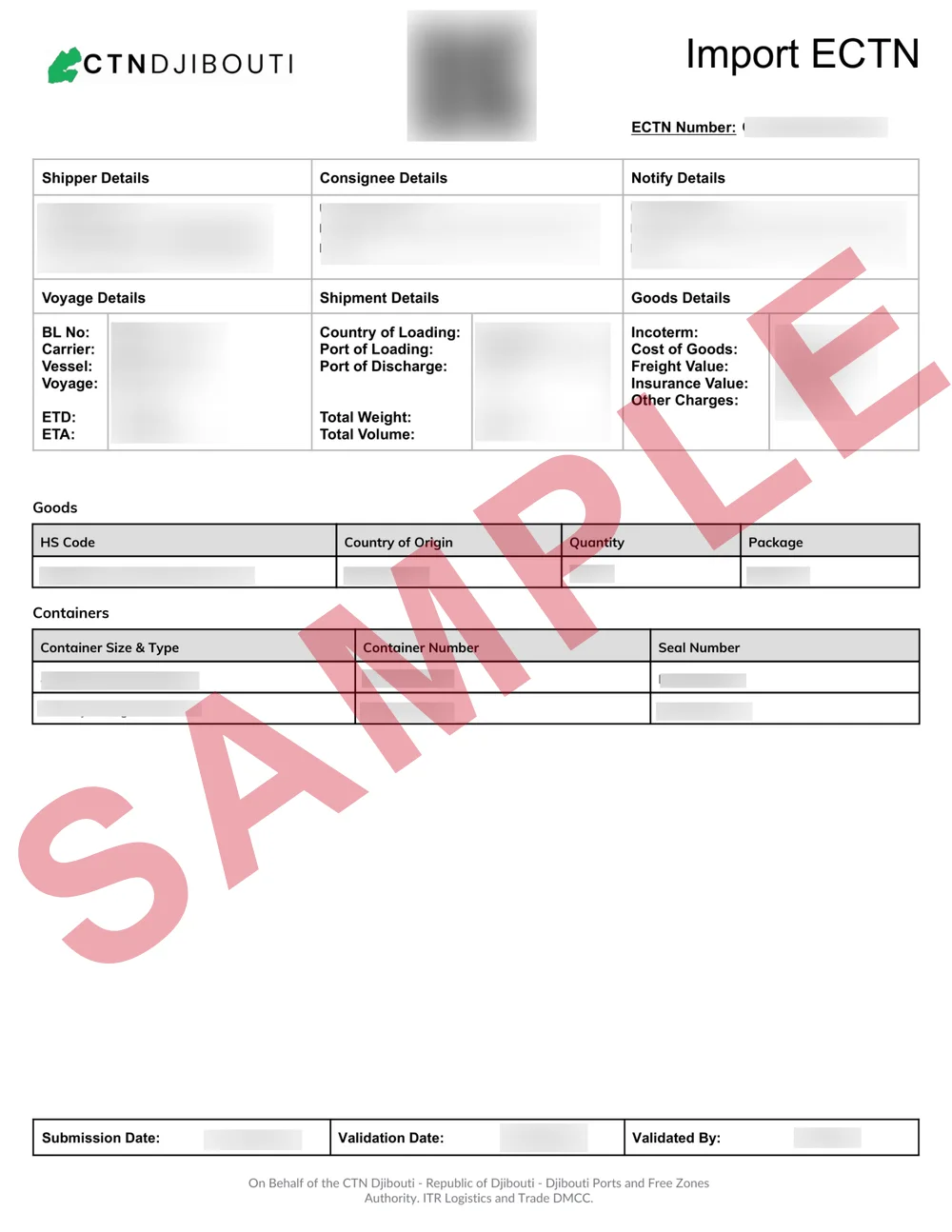 Masked sample of a validated Djibouti ECTN certificate