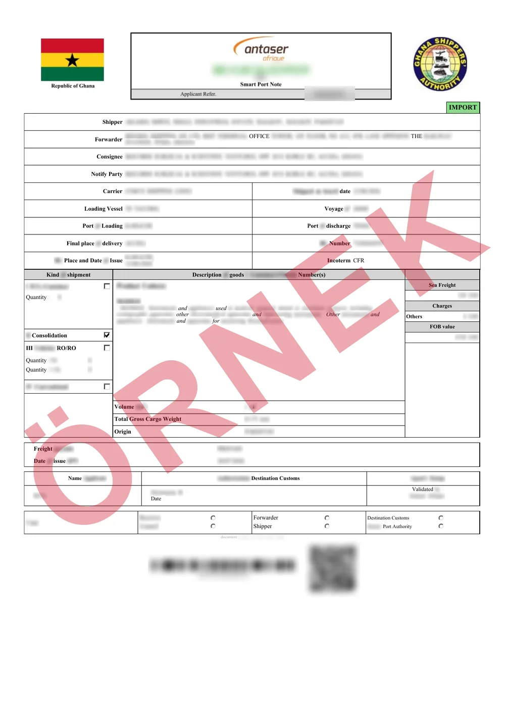 Maskelenmiş örnek: onaylanmış Gana ECTN/SPN Sertifikası