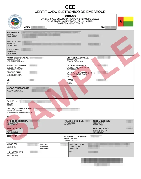 Masked sample of a validated Guinea-Bissau ECTN certificate
