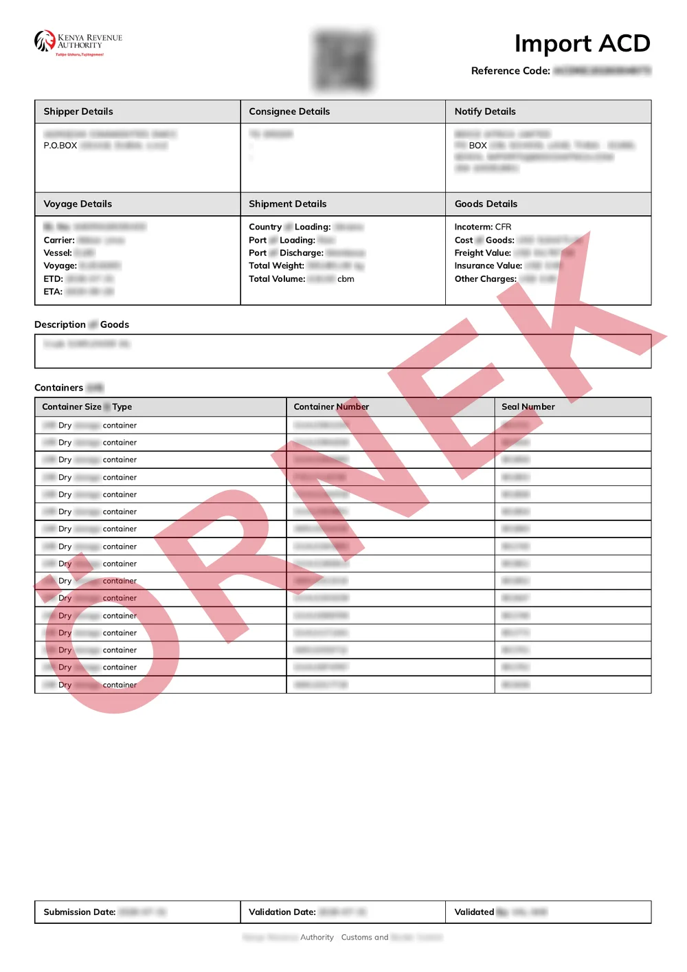 Maskelenmiş örnek: onaylanmış Kenya ACD Sertifikası