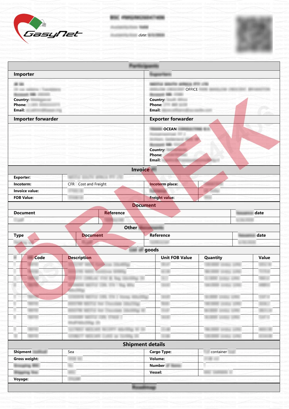 Maskelenmiş örnek: onaylanmış Madagaskar BSC - Yükleme Sertifikası