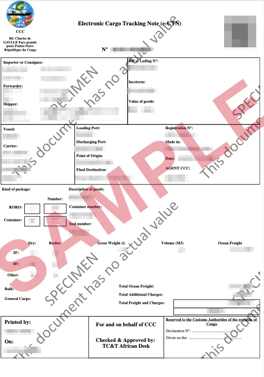 Masked sample of a validated Congo ECTN certificate