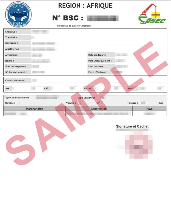 Masked sample of a validated Senegal BSC certificate