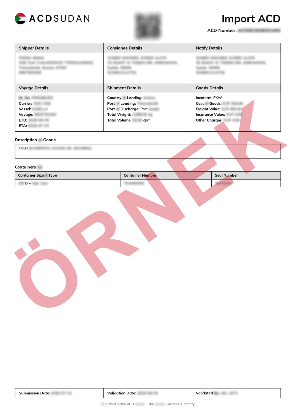 Maskelenmiş örnek: onaylanmış Sudan ACD Sertifikası